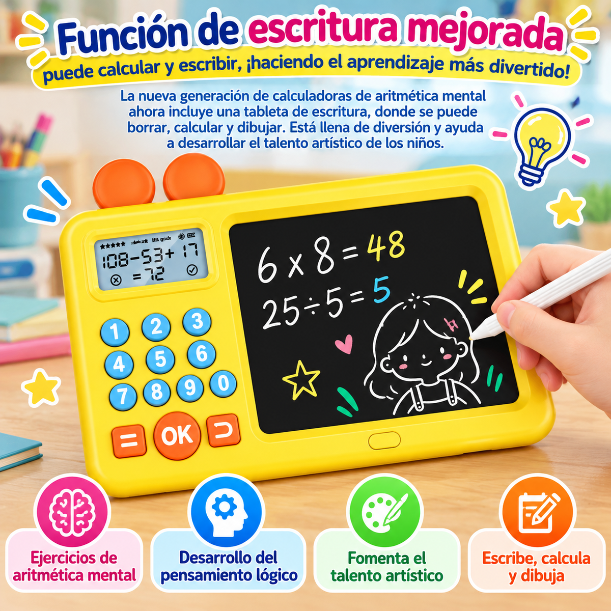 Calculadora Educativa Infantil con Pizarra Borrable para Aprender Matemáticas