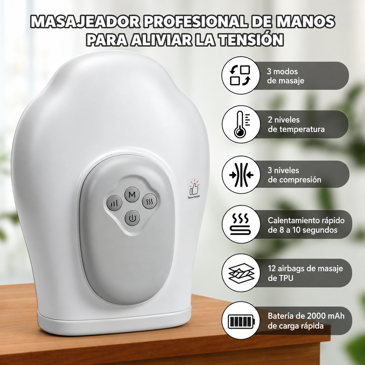 Masajeador de Manos Inalámbrico con Calor y Compresión de Aire