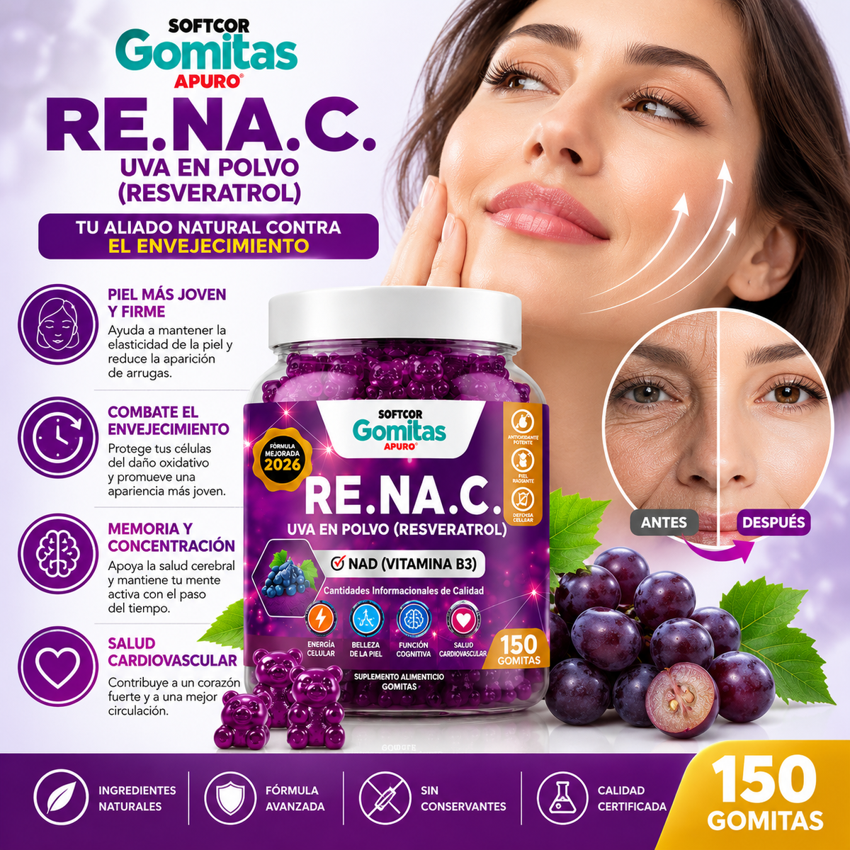 Gomitas de Resveratrol para Adultos – 150 Unidades