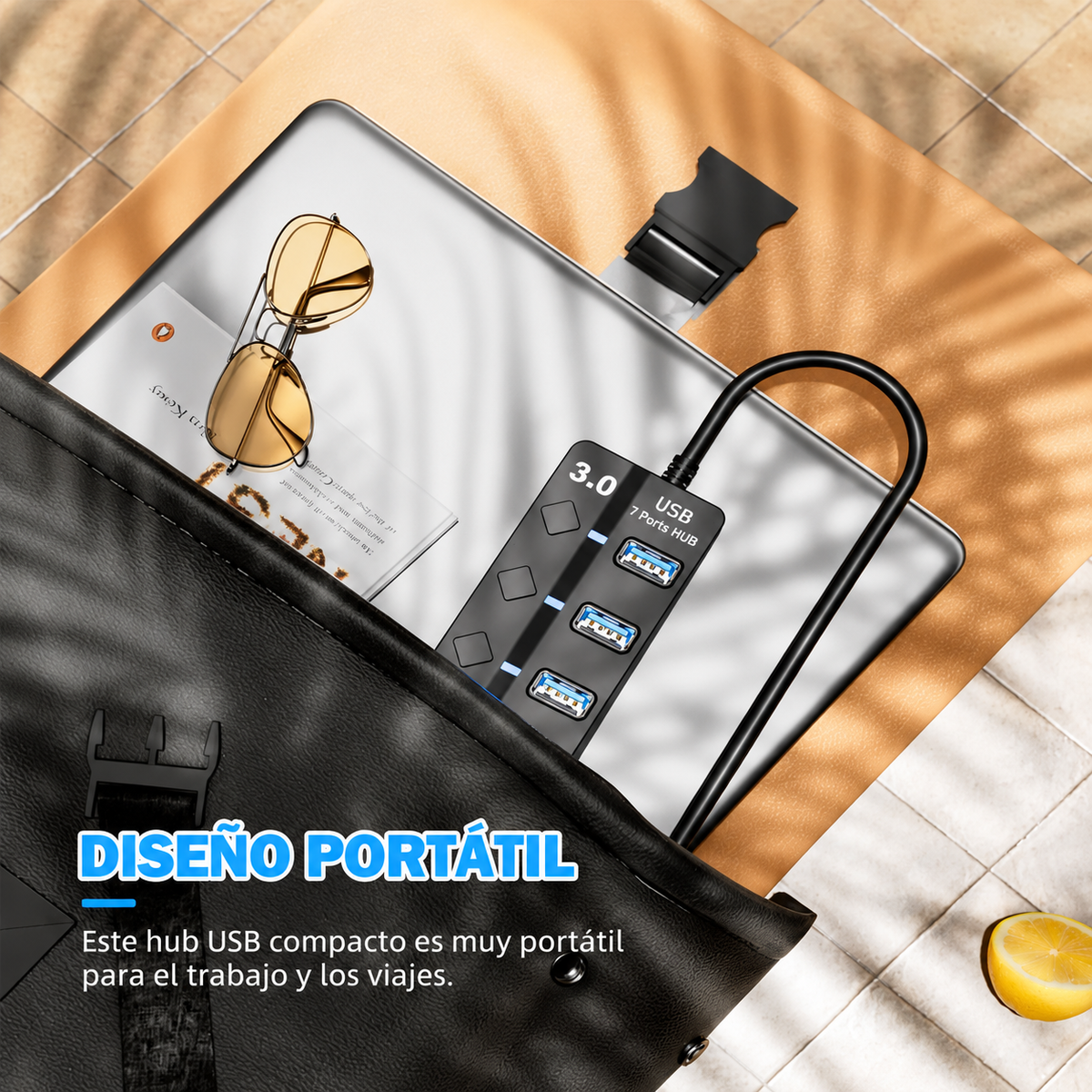Adaptador USB 3.0 de 7 Puertos con Interruptores Individuales y Luces LED