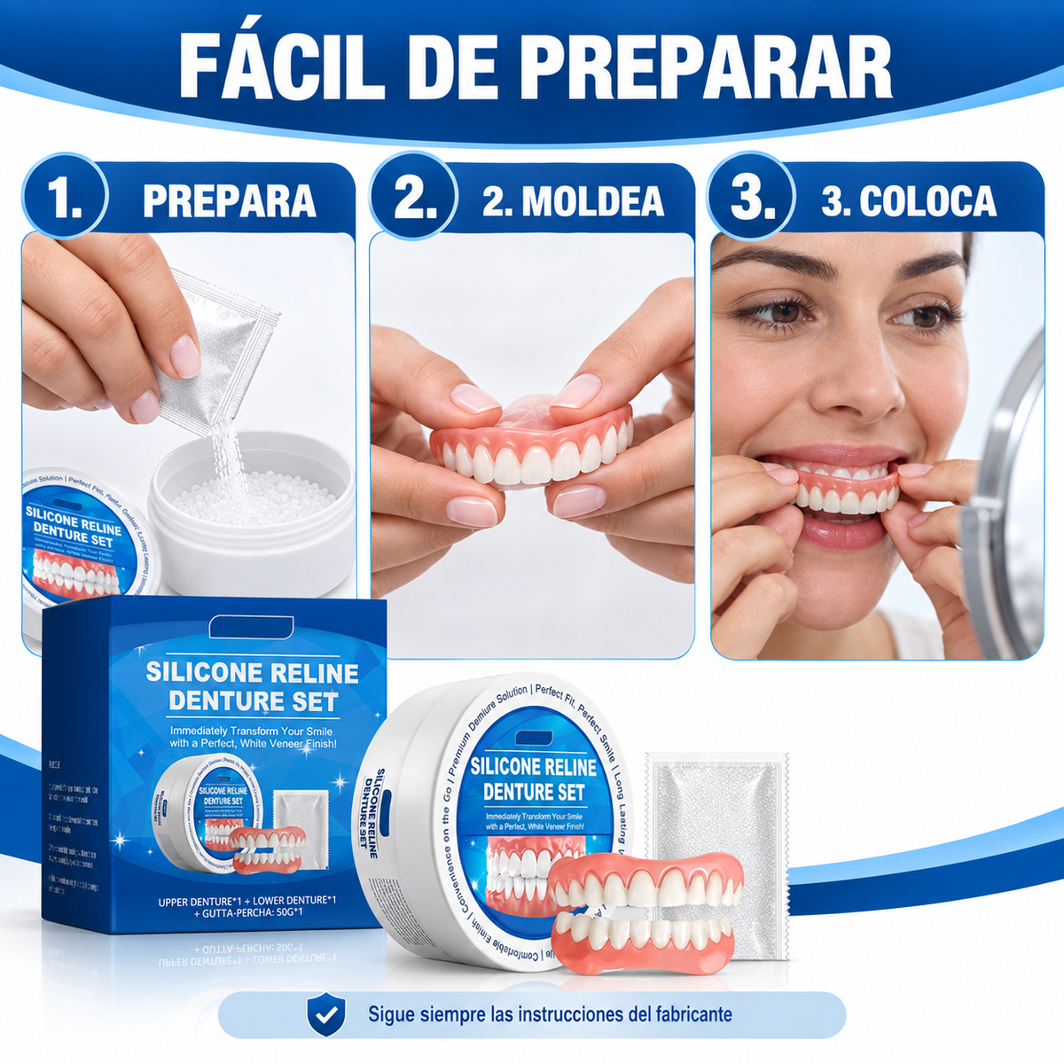 SonrisaFlex™ – Kit de Dentadura Postiza Moldeable