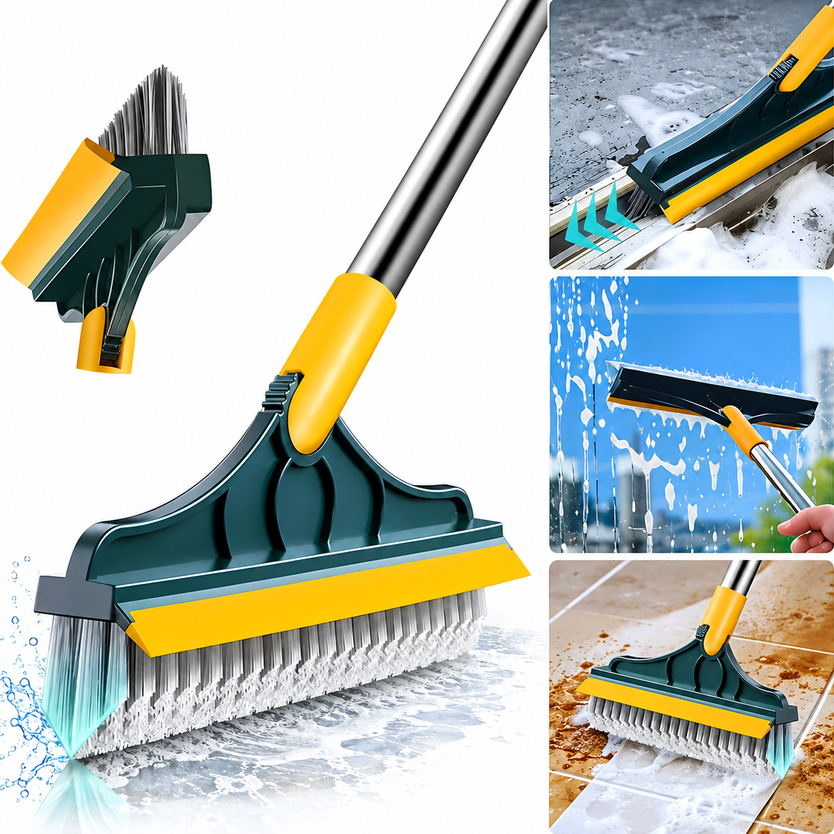 Cepillo de Limpieza 3 en 1 con Cerdas en V, Escurridor y Mango Extensible