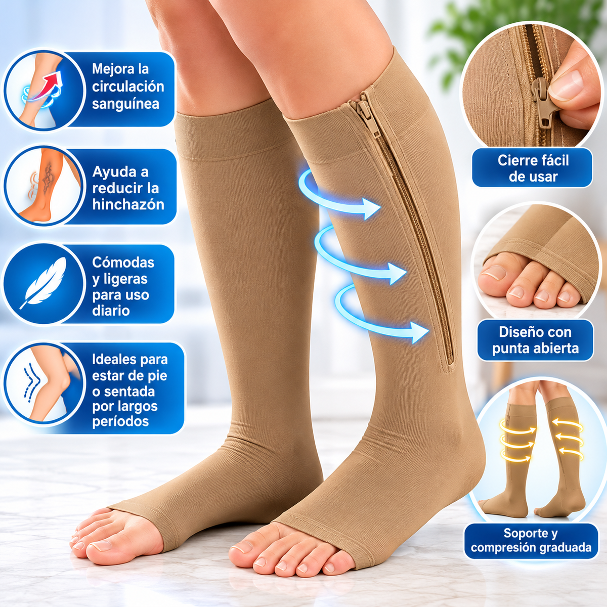 Medias de Compresión para Varices con Cremallera – Comodidad y Soporte para Tus Piernas