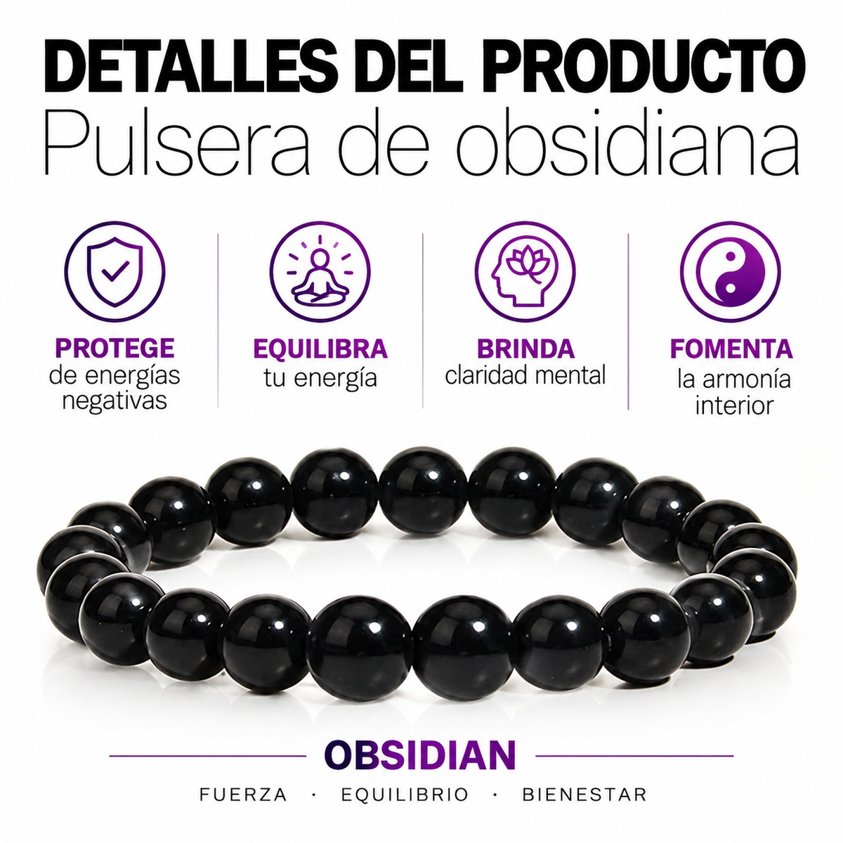 Tobillera Magnética Haloppe de Obsidiana Negra – Pack de 2