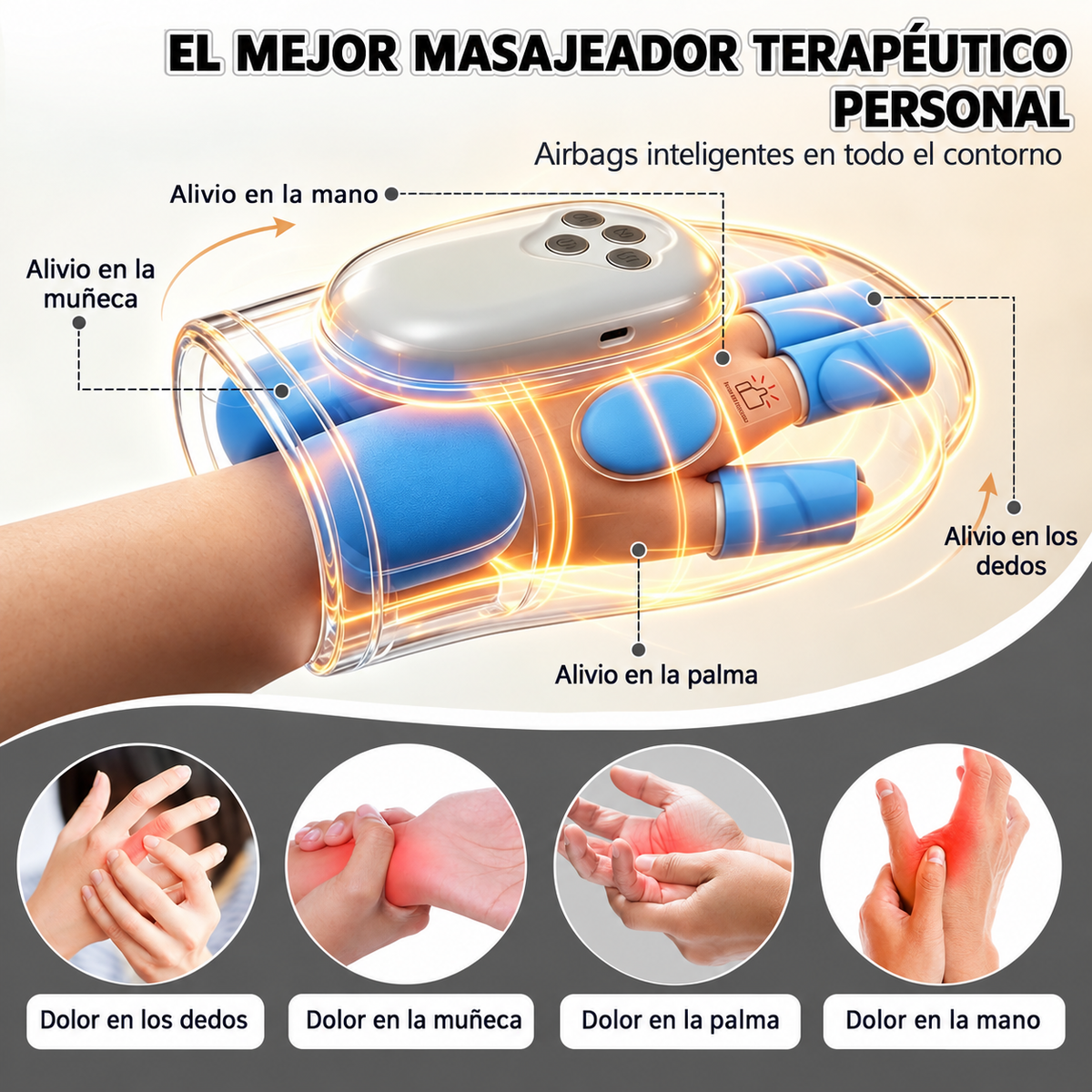 Masajeador de Manos Inalámbrico con Calor y Compresión de Aire
