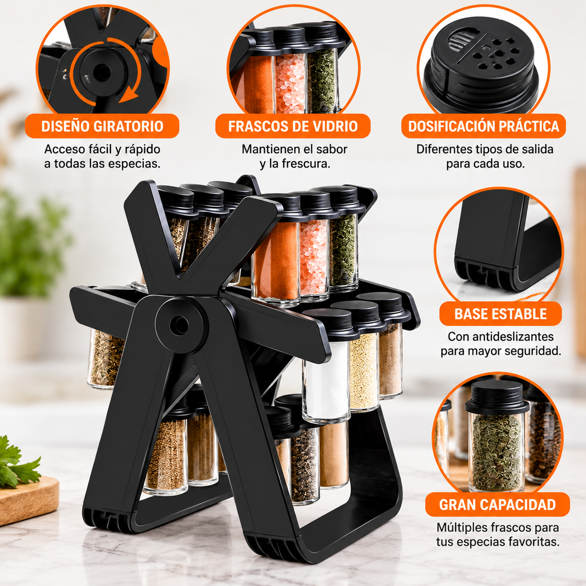 Organizador Giratorio 360° para Especias y Condimentos de Cocina