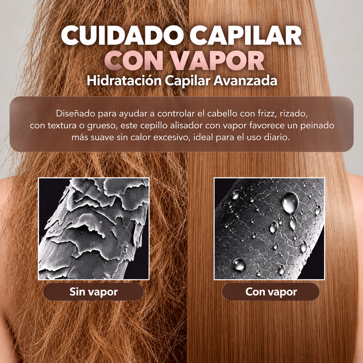 Cepillo Alisador a Vapor 3 en 1 Antiencrespamiento