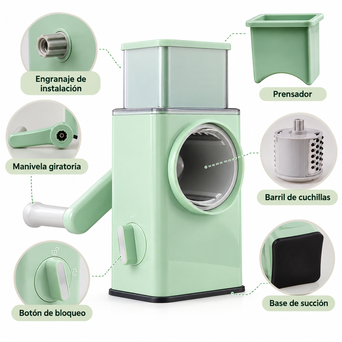Rallador de Verduras Giratorio Multifuncional con 3 Cuchillas Intercambiables