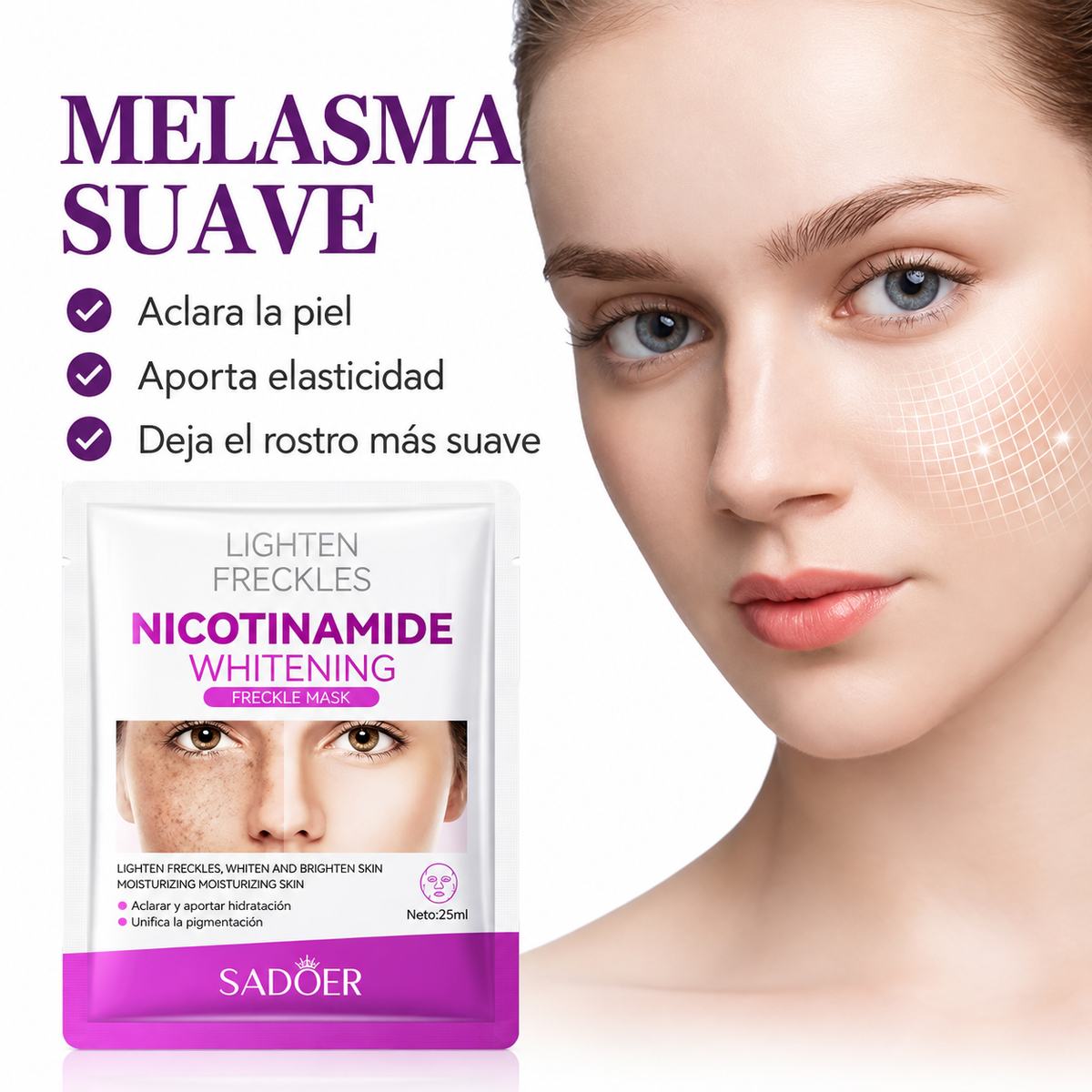 Mascarilla Facial Antimanchas SADOER con Niacinamida – Pack de 10 Unidades