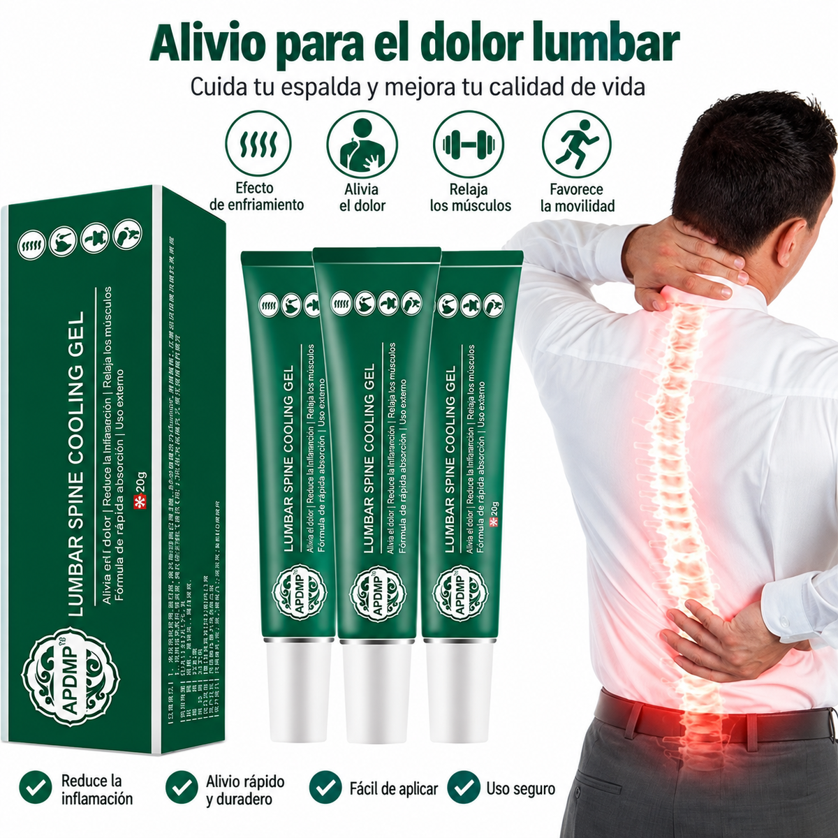Shinora – Pack de 2 Geles Refrescantes para Espalda y Zona Lumbar de 100 g