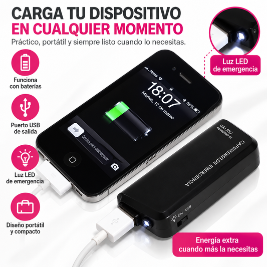 Cargador USB de Emergencia Portátil con 2 Pilas AA