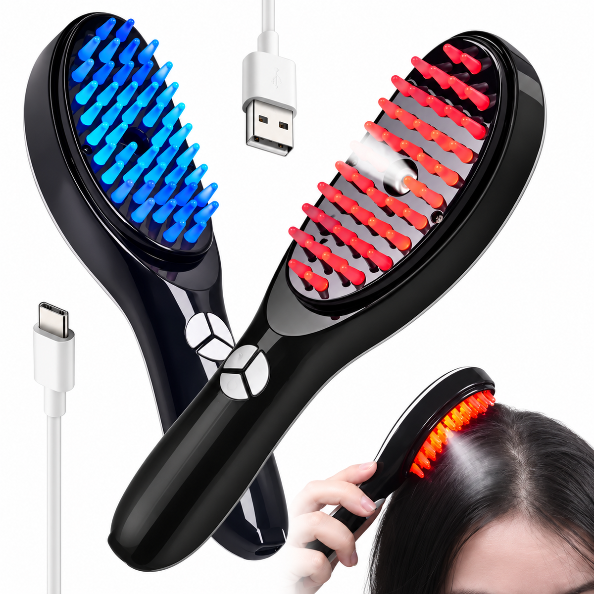 Cepillo Capilar para Cuero Cabelludo con Luz y Vaporizador