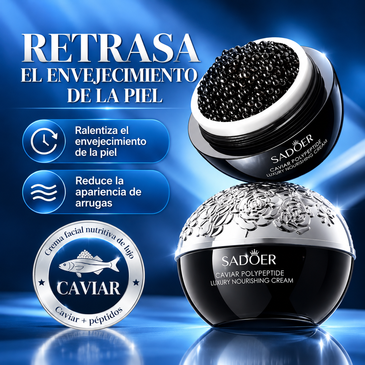Crema Facial de Caviar SADOER con Colágeno – Hidratante y Reafirmante