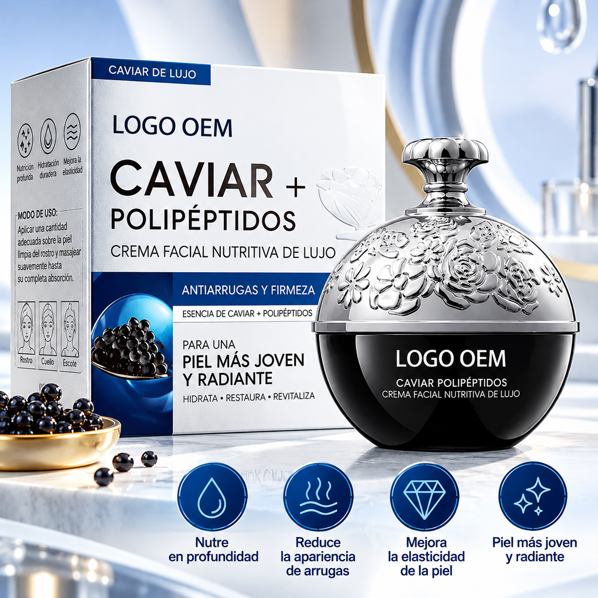 Crema Facial de Caviar SADOER con Colágeno – Hidratante y Reafirmante