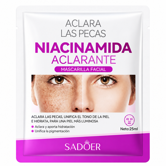 Mascarilla Facial Antimanchas SADOER con Niacinamida – Pack de 10 Unidades