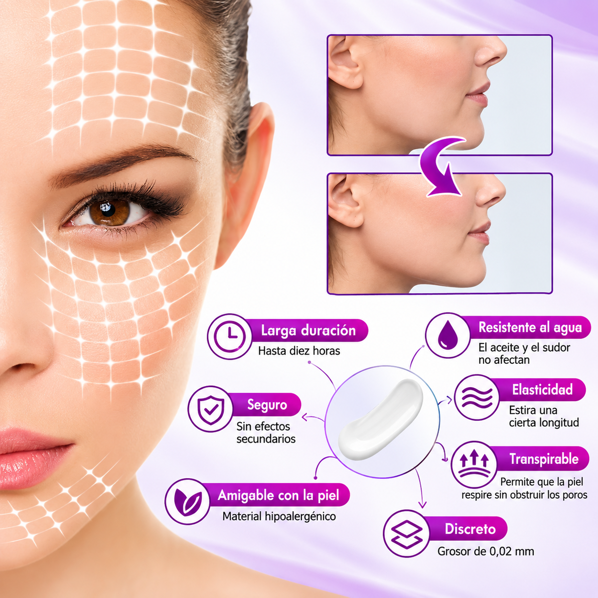 Cinta Facial Invisible de Efecto Lifting