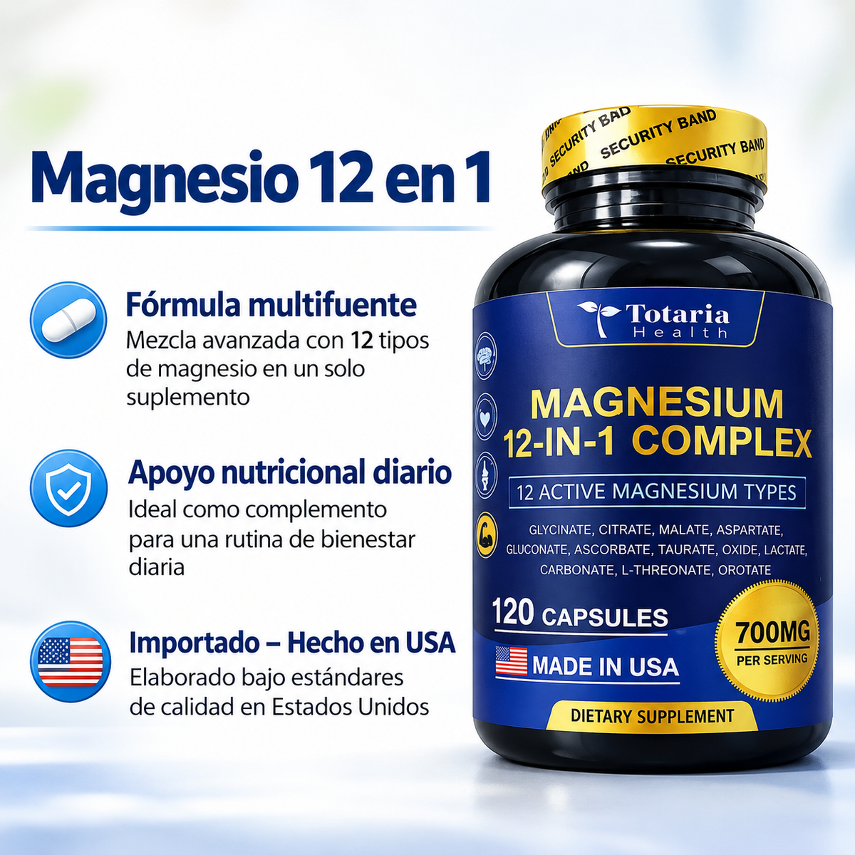 Totaria Health Magnesium 12 en 1 Complex – 120 Cápsulas