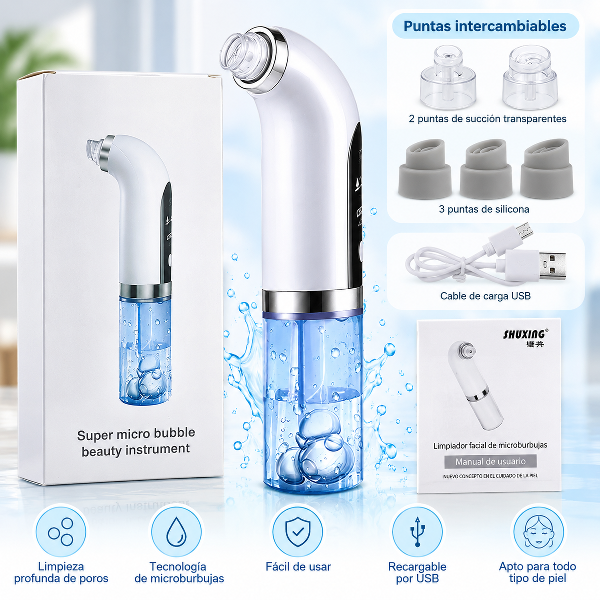Extractor Eléctrico de Puntos Negros con Succión y Limpieza Facial