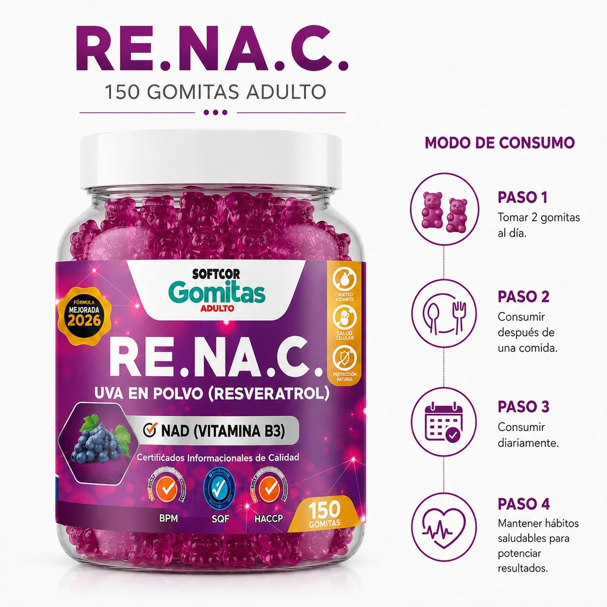 Gomitas de Resveratrol para Adultos – 150 Unidades