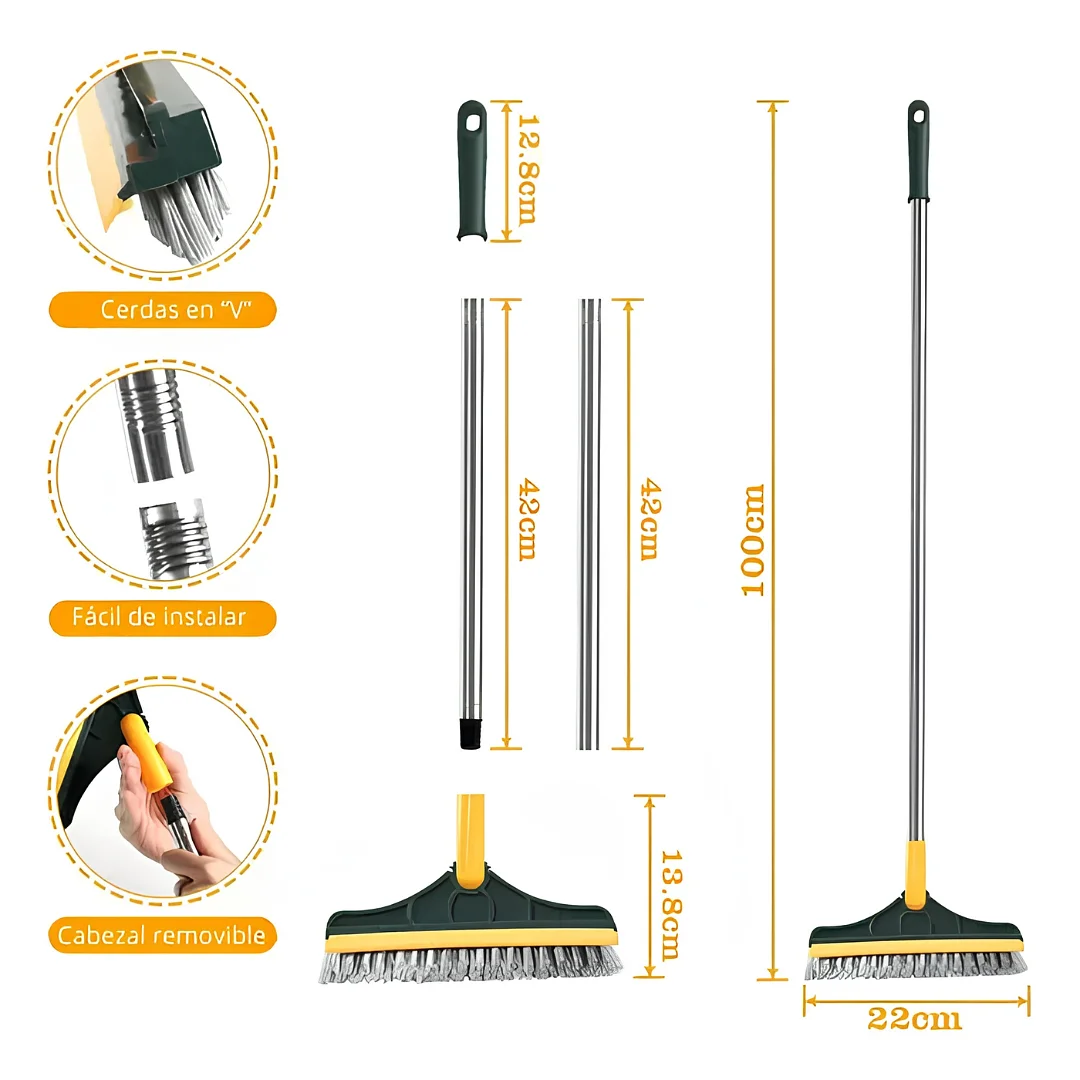 Cepillo de Limpieza 3 en 1 con Cerdas en V, Escurridor y Mango Extensible
