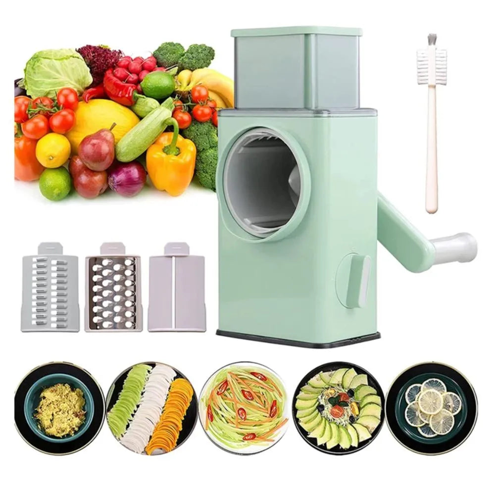 Rallador de Verduras Giratorio Multifuncional con 3 Cuchillas Intercambiables